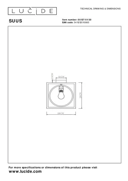 Lucide SUUS - Plafonnier - 1xE27 - Noir - TECHNISCH